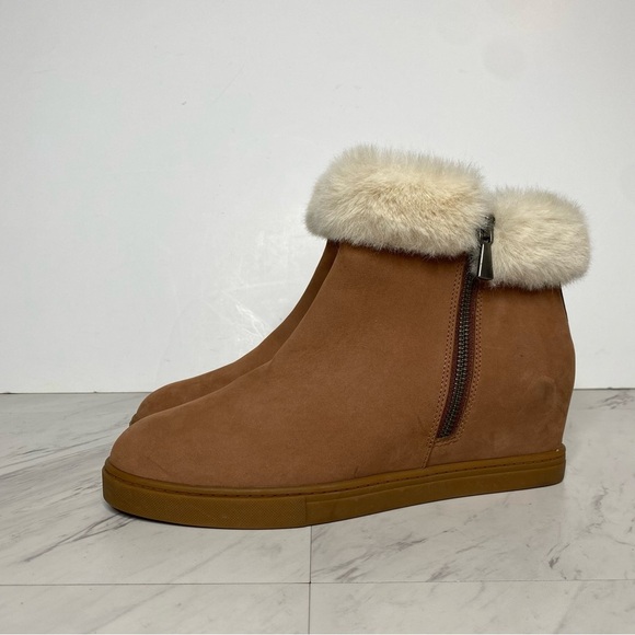 Paolo Flossie Brown Faux Fur Cuff Hidden Wedge Bootie 9 1/2 M - Picture 14 of 14
